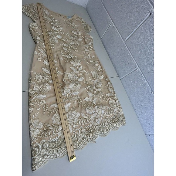 She And Sky Embroidered Bride Holiday Gold White Mini Dress Cutout Back L‎ - Picture 12 of 13